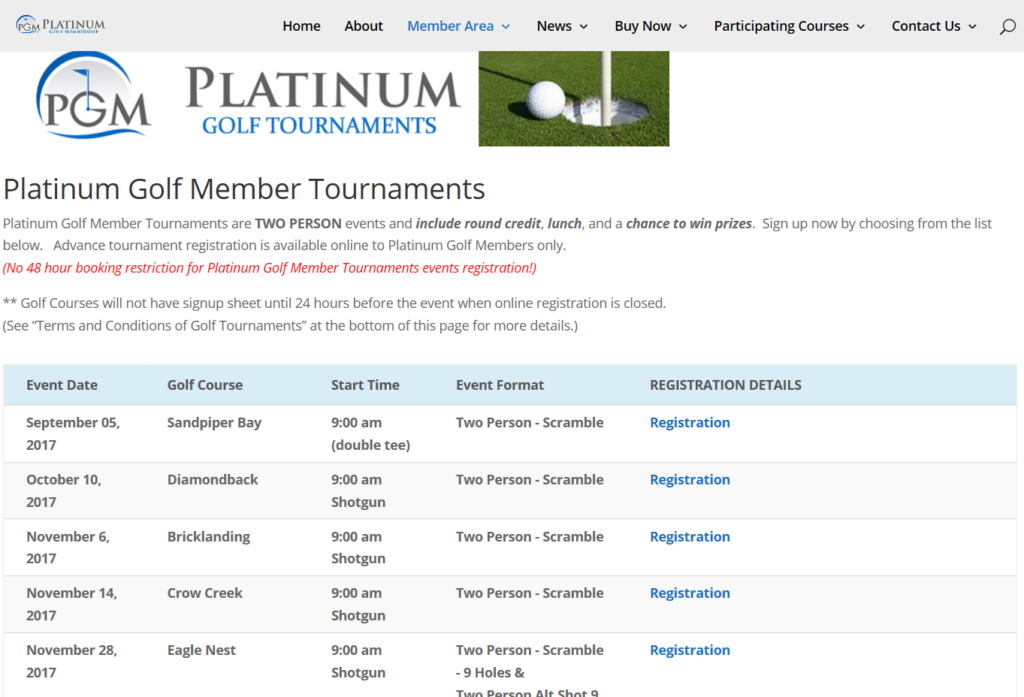 Platinum Golf Membership ™ Tournaments - Fall 2017